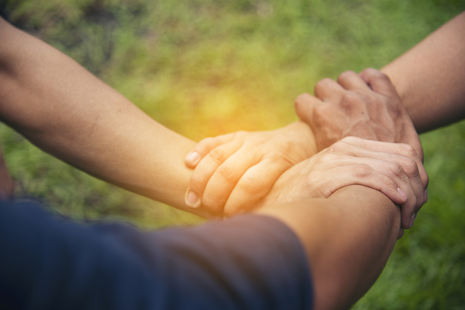 Close Up Hands Diverse Multiethnic Partners Team Together
